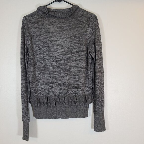 J Crew Heather Gray Ruffle V-Neck Button Front Traversa Cardigan Alpaca Wool L - Picture 6 of 7